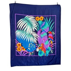 Vintage 90s Square Tropical Leaf Parrot Scarf Wrap Tropical Summer‎ 36" x 43"